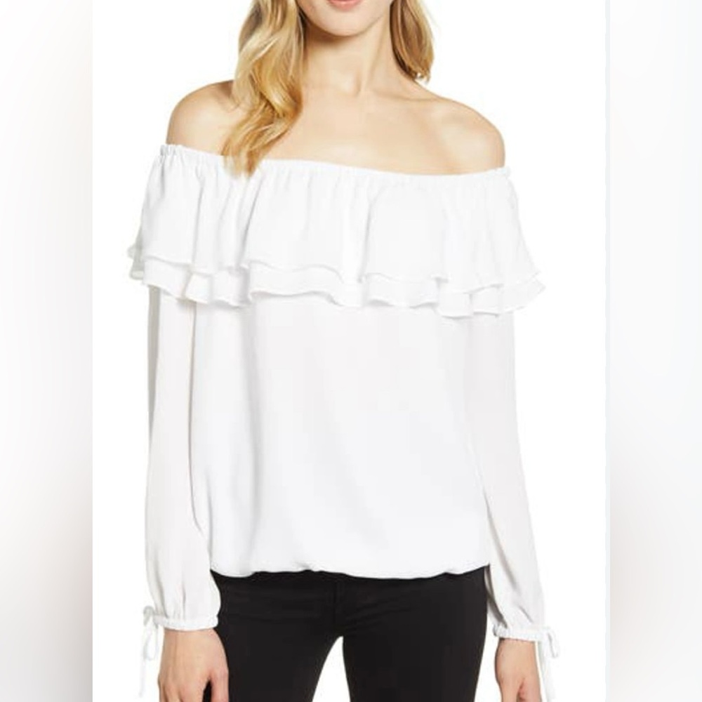 Michael Kors Ruffle Off The Shoulder Peasant Blouse Large